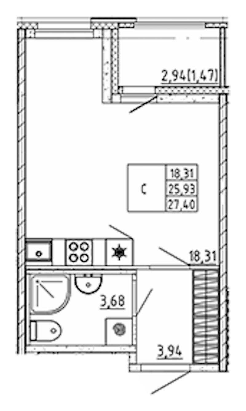 Квартира студия 27.4 м², 3/12 эт., ЖК «UP! Квартал Воронцовский»